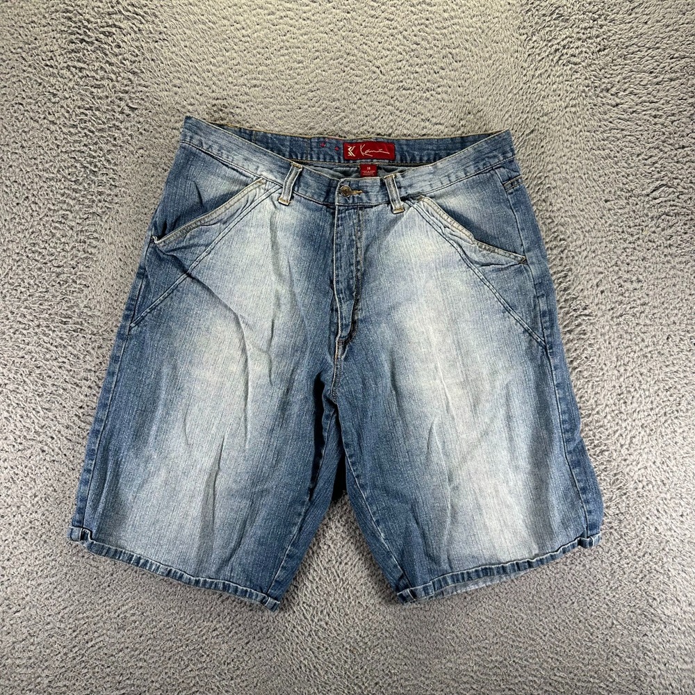 Vintage Karl Kani Shorts Mens 38 Blue Denim Bermuda Faded Baggy Travel Summer
